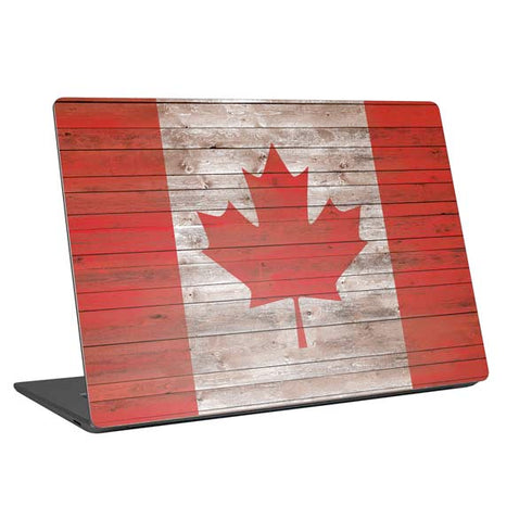 Canadian Flag Dark Wood Universal Laptop 16in (13 x 9.4in) Skin